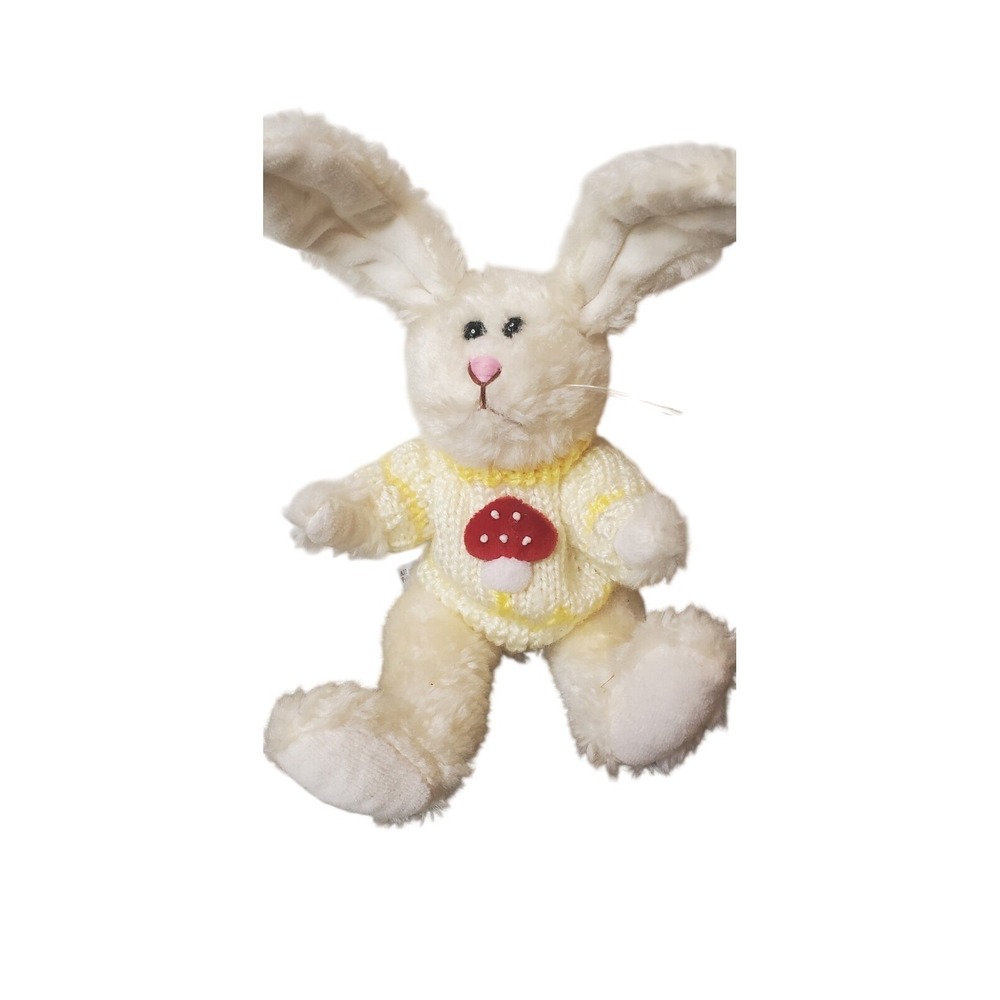 Vintage Hugfun Plush‎ Yellow Rabbit Mushroom Sweater 8" Easter Cottagecore Bunny